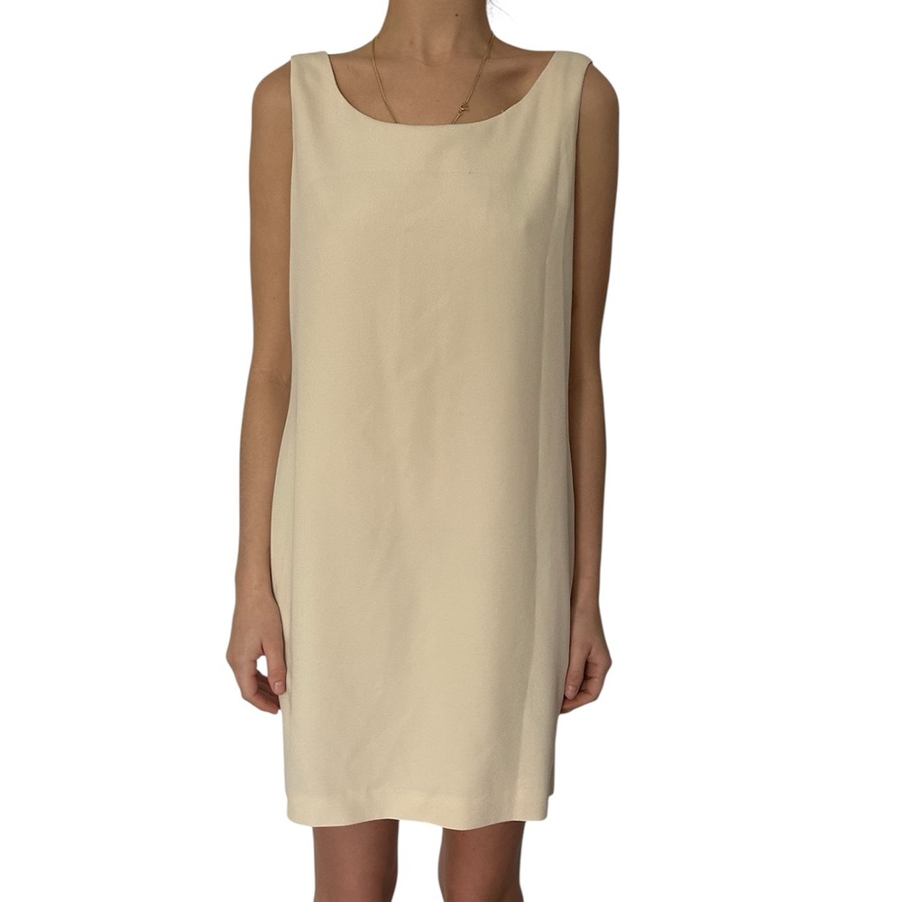 Vintage Beige Dress lined Petite 4 Crepe Work Sleeveless Jacqueline Ferrar 90s